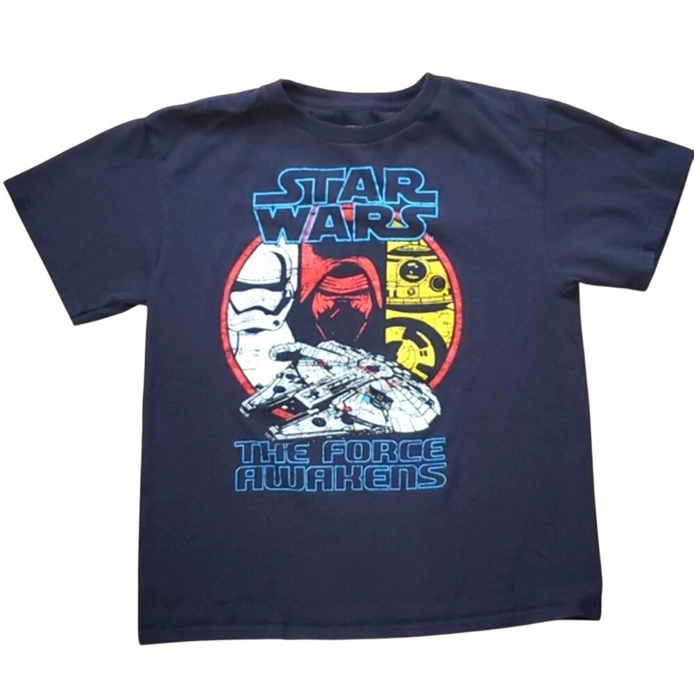 Star Wars The Force Awakens Boys Black Short‎ Sleeve Shirt Size Large